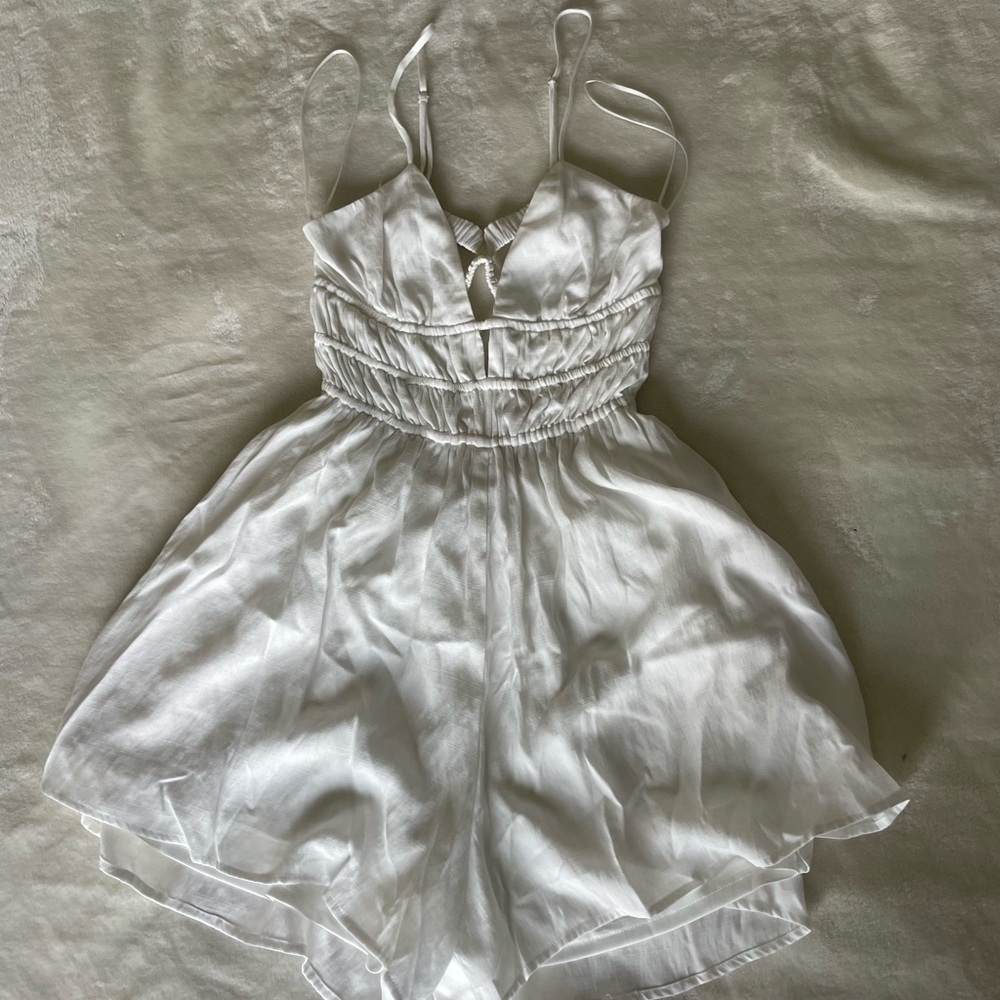 Cotton Candy White Elastic Waist Romper